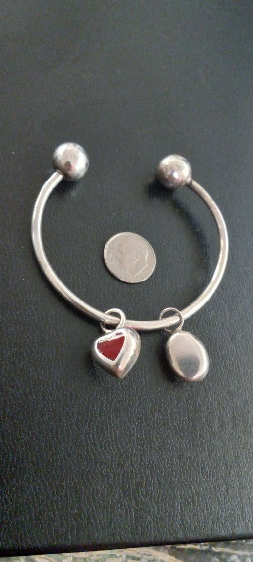 Sterling Silver 925 Ball Cuff Charm Bracelet Signed 925 Mexico With Two Charms