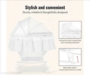 Dream On Me Lacy Portable 2-in-1 Bassinet & Cradle with Full Canopy, Storage Basket, Locking Wheels, Lightweight Frame, BSA Certified, Includes 1” Mat