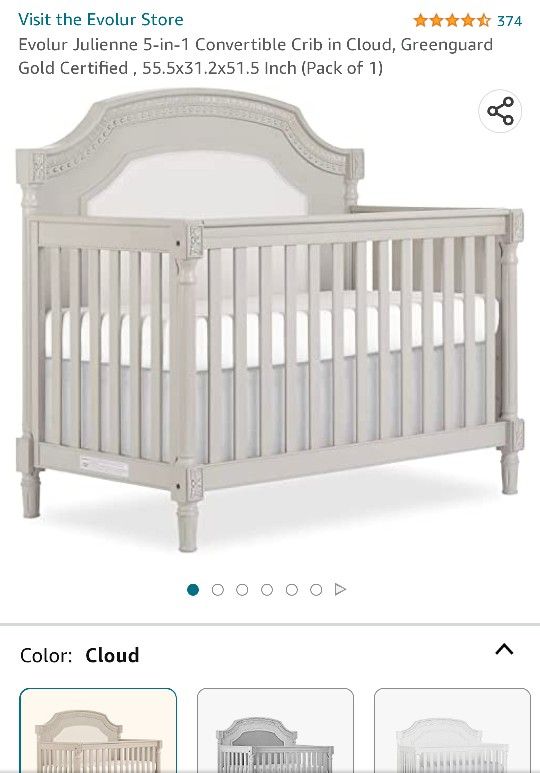 Evolur Julienne Baby Crib With Toddler Rail Cloud White Color