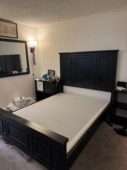Black Wood Queen Bed Frame with Tall Headboard