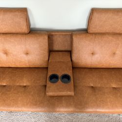 Modern Faux Leather Sofa Bed w/ Cup Holders – Excellent Condition