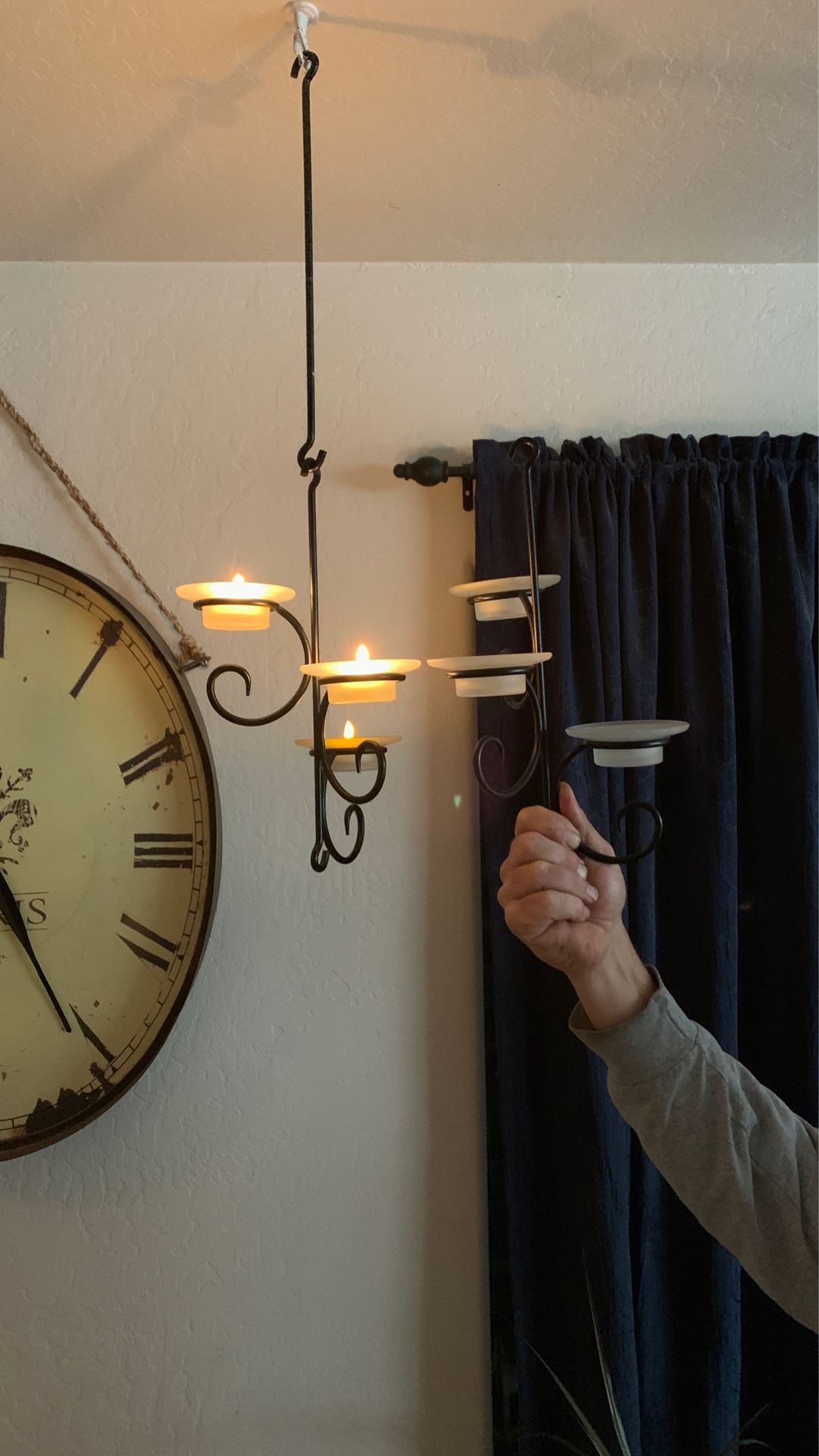 Wrought iron/ frosted glass candelabra