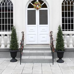 LOMANTO Outdoor Artificial Topiary Cedar Tree 2Pack Fake Tree 4Ft UV Rated Potted Plants for Porch Decor Faux Pine Plant for Housewarming