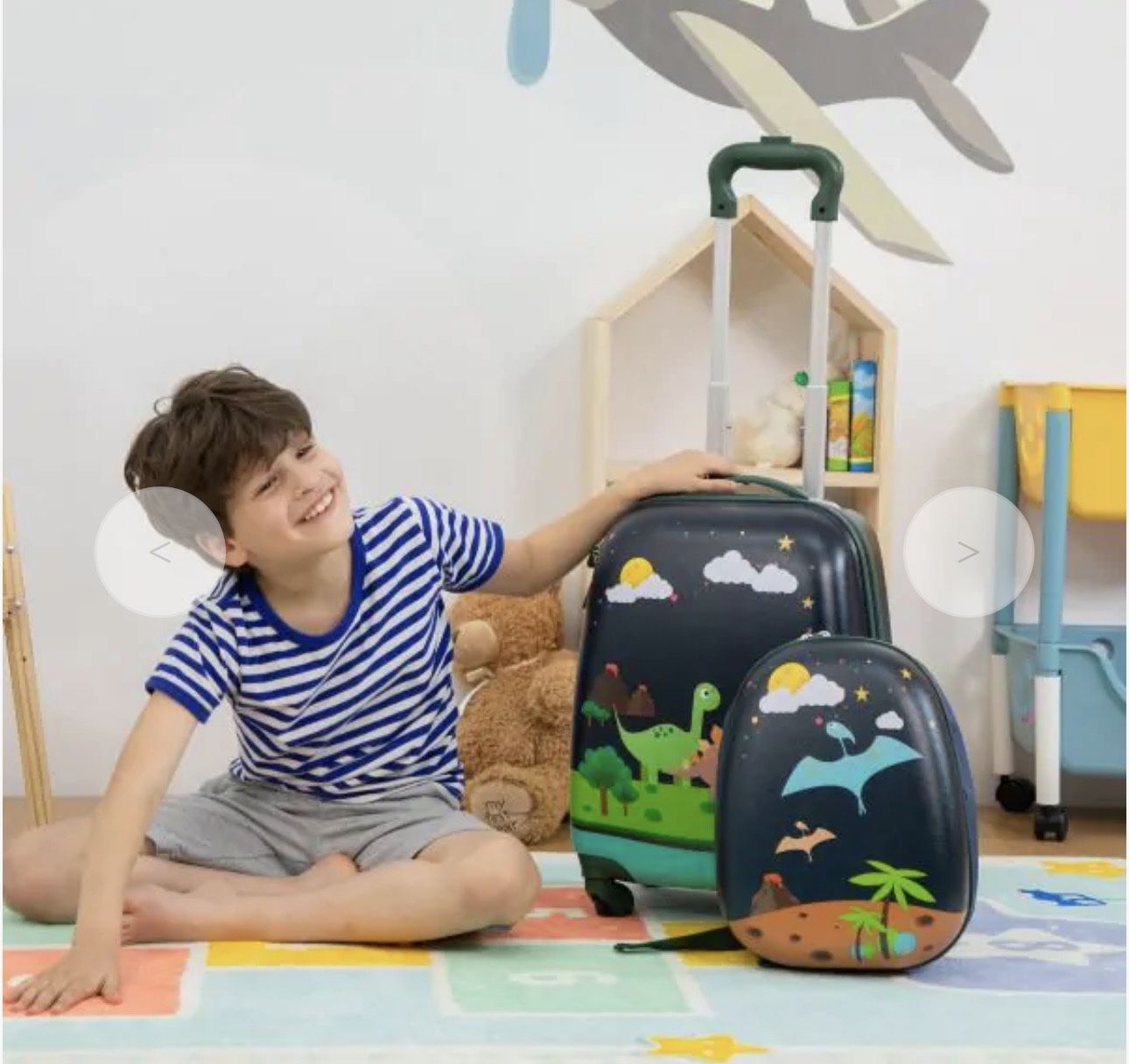 2 Pcs Kid Carry on Suitcase with Spinner Wheels for Boys, Dinosaur
