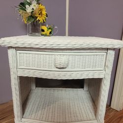 White Wicker Side Table
