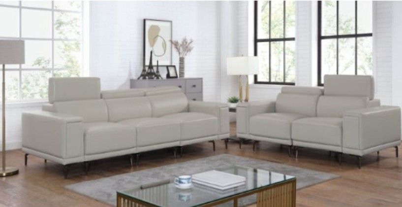 Brand New Light Grey Modern Style Leather Sofa & Loveseat