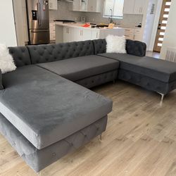 New Modular Sectional .  Grey Velvet .  75” X 127” X 75”.  Free Delivery !