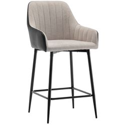 Earth Tone Bar Stool for Halloween Party Gatherings – 25in High Back Beige & Black PU Chair