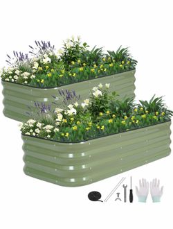 Brand new! 3 in 1 Galvanized Raised Garden Bed - 4x2x1ft (2Packs) Modular Planter Box Outdoor | Metal Raised Bed Kit with Bracing Rods for Gardening V