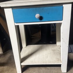 White and blue end table With Drawer 
