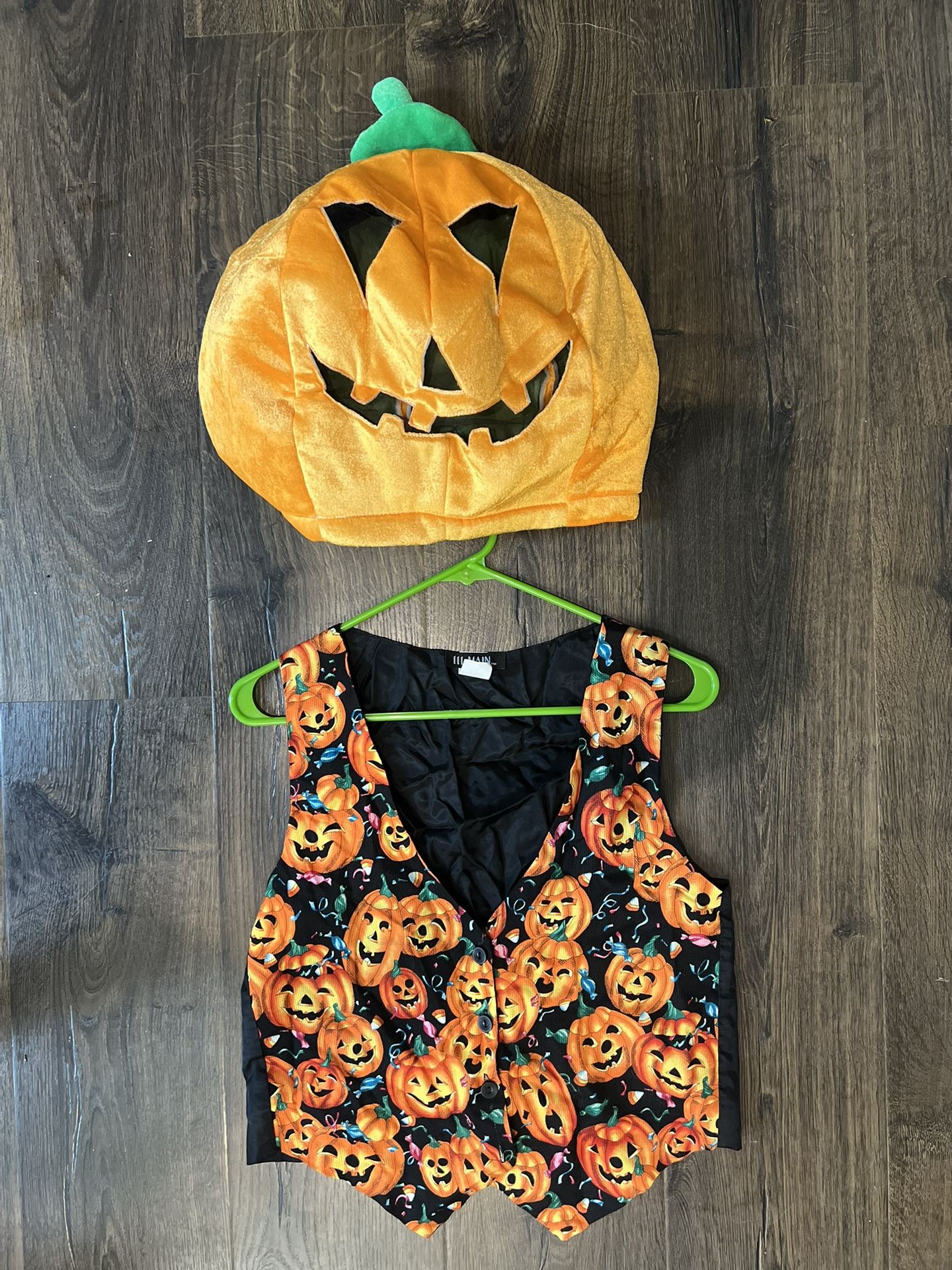 Vintage Lot 111 Main Ladies Halloween Vest Pumpkins with Plush Pumpkin Head Mask Costume