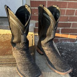 Black Python Square Toe Boots