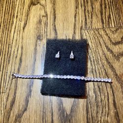 Simulated Diamond earrings and Tennis Bracelet 