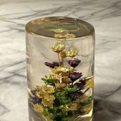 VNTG Preserved Flowers Acrylic Paper Weight 3" Figurine Resin Lucite Butterfly