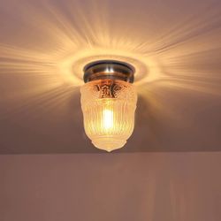 Ceiling Light Fixture, Brushed Nickel Hallway Light fixtures Ceiling with Clear Glass Shade, Modern Bedroom Ceiling Light Fixtures Flush Mount for Bed