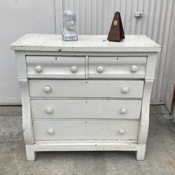 Antique White Distressed Federal Empire Wood Dresser 