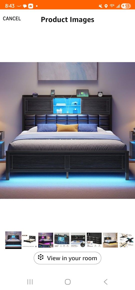 Rolanstar Full Size Bed Frame with Charging Station & LED Light
Bookcase Headboard, Sliding Doors, Platform Bed, Wooden Slats, No Box Spring Needed, 
