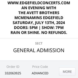 July 13 The Avett Brothers ticket, Edgefield  