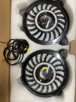 Pair of 9” inch round headlights led RGB halos drl lights