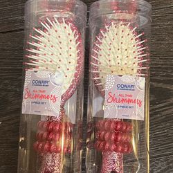 Conair All That Shimmers Cushion Brush and Hair tie  5 Piece gift set lot of 2