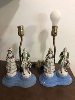 1940’s Ceramic lamp pair of two with glass base