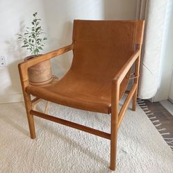 Leather Wood Sling Chair Accent Armchair | Excellent Condition
