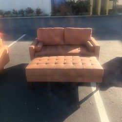 Tangerine Leather Couch
