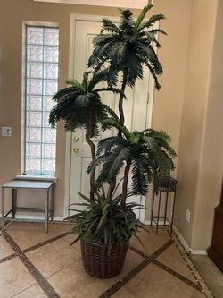 7’ Artificial Tropical Palm Tree in Woven Basket – Realistic Decor