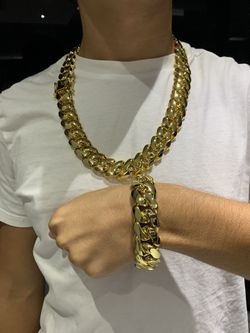 22mm Gold Plated Cuban Link Set