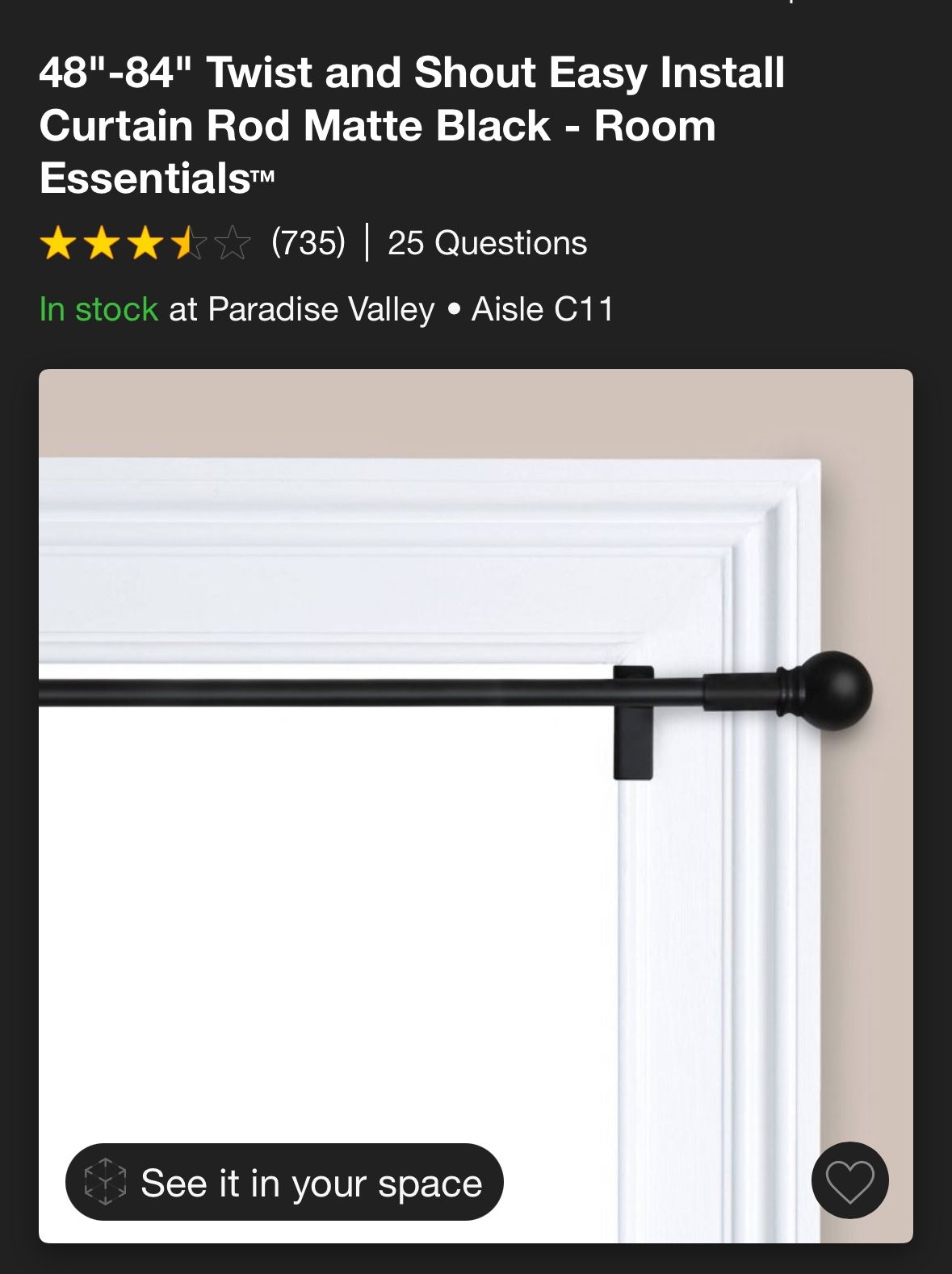 48"-84" Twist and Shout Easy Install Curtain Rod Matte Black - Room Essentials™