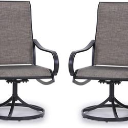 Patio Swivel Dining Chairs Set of 2, Outdoor Metal Chair with Textilene Mesh Fab