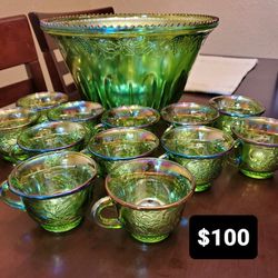 Antique Carnival Glass/Dish Set 