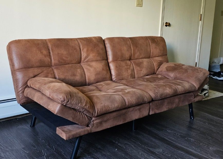 Brown Faux Leather Futon