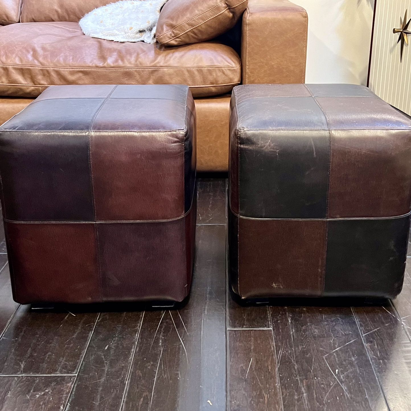 Upholstered Leather Cube Ottomans