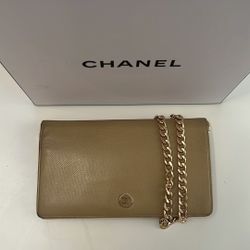 Chanel Tan Coco Wallet with Added chain Bag