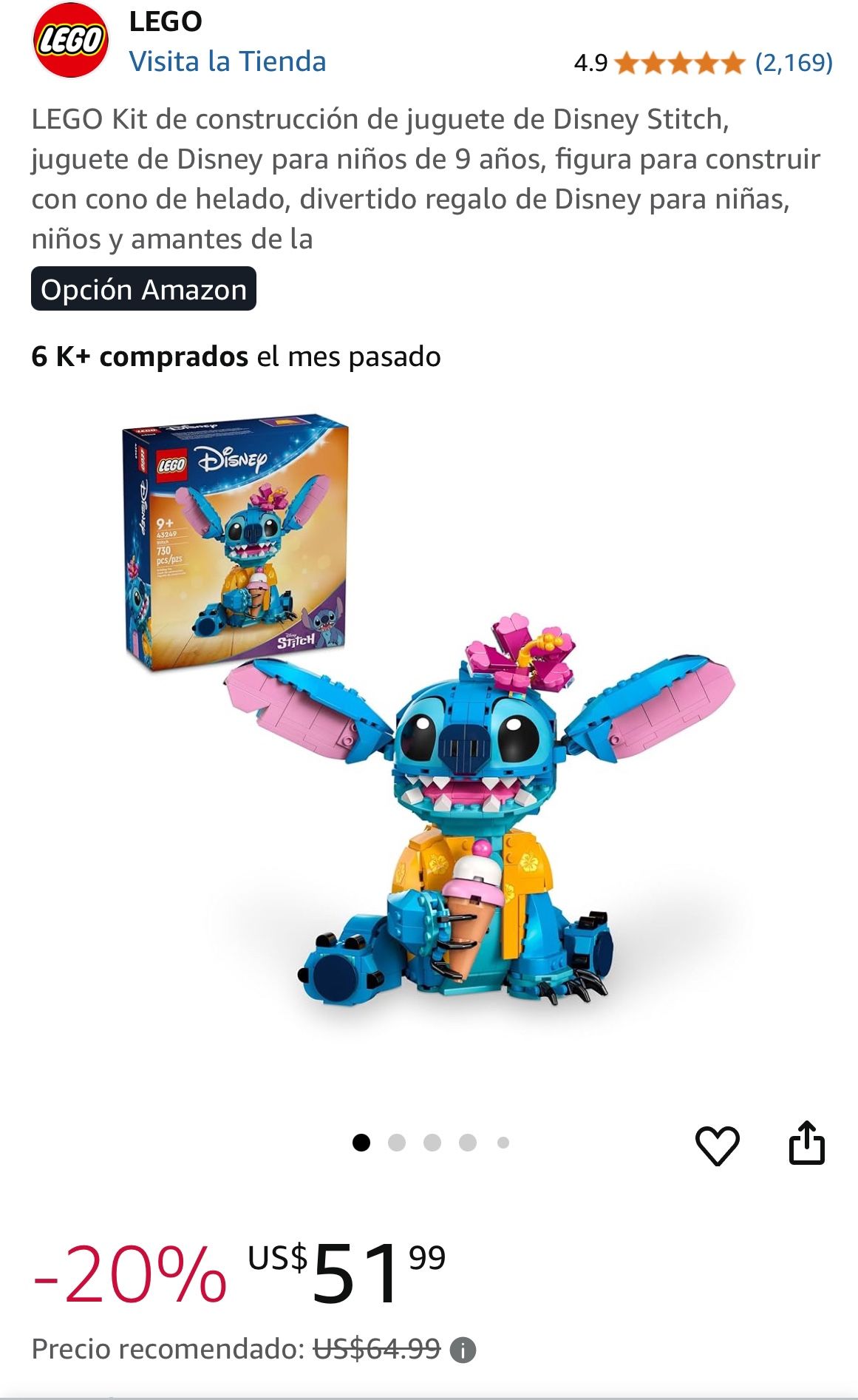 LEGO Kit de construcción de juguete de Disney Stitch, juguete de Disney para niños de 9 años, figura para construir con cono de helado, divertido rega