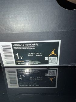 Jordan 3 Retro PS Black Cement Size 1Y