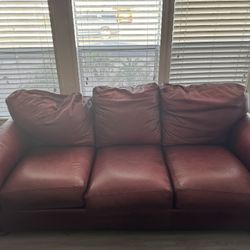 2 Piece Red Leather Sofa And Couch 