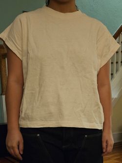 Cream Basic Crew Neck T-Shirt