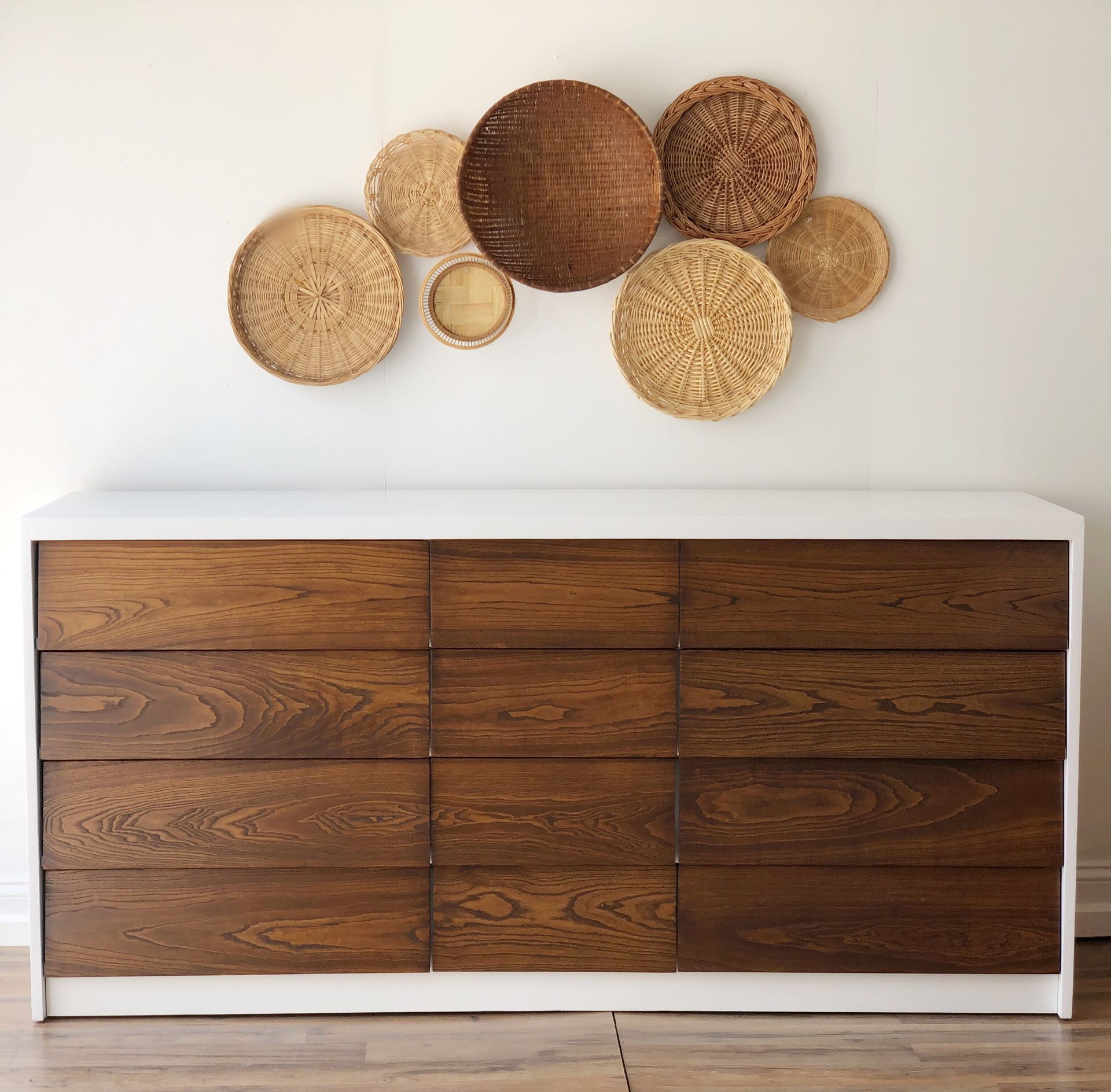 MCM Mid Century Modern 12 Drawer Dresser Credenza Buffet ~ West Elm Style ~ White + Walnut ~