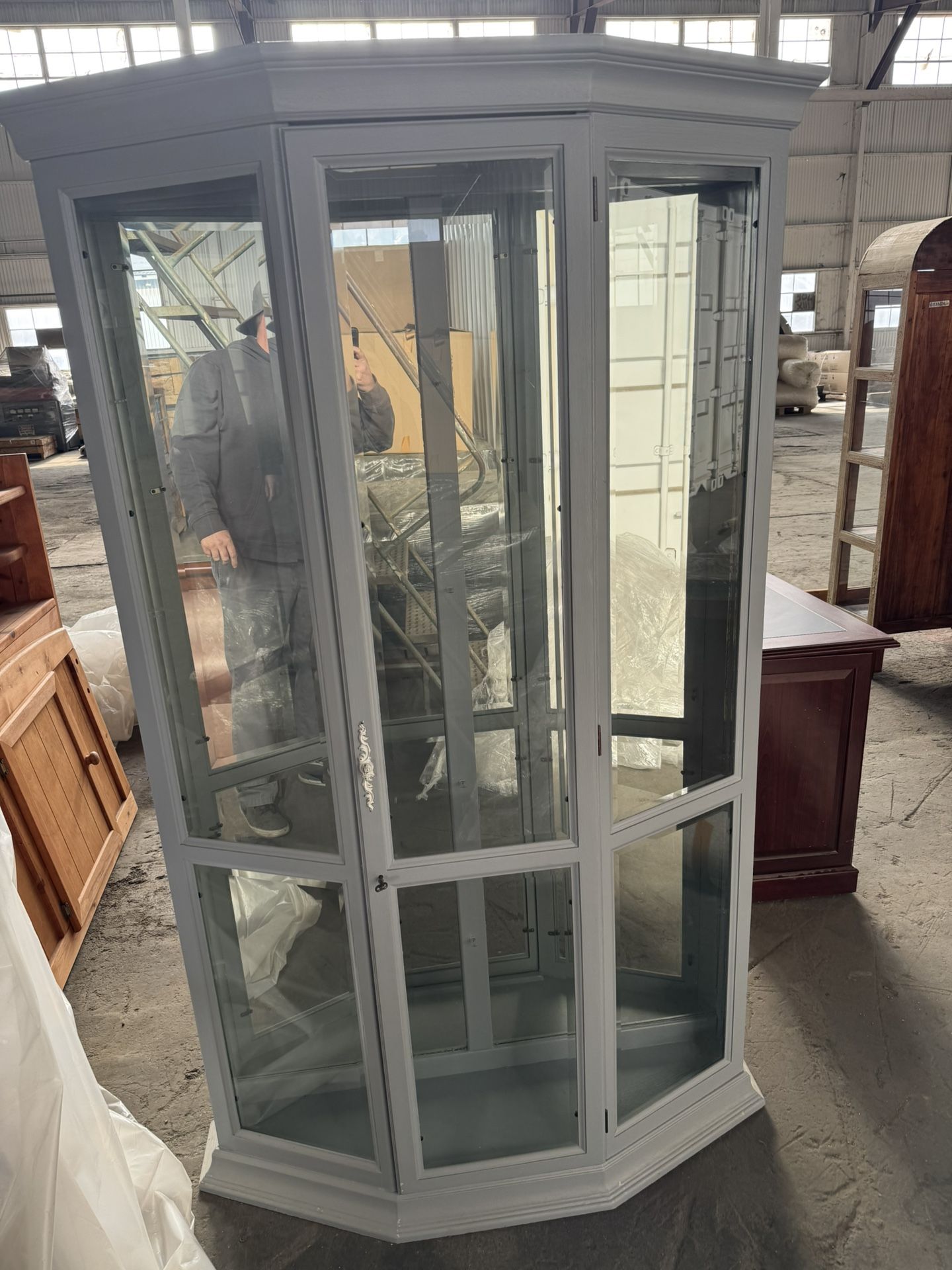 Glass Display Curio Cabinet Gray With Lights