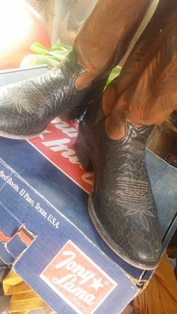 VintageTony Lama Black Brahma Boots Sz10EE