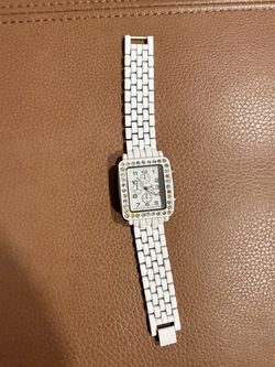 New York and company Pearlized Dial Crystal Accent White Link Bracelet Band Watch 7 Inch