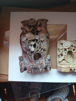 Hand Carved Soapstone  Oriental Motif All Three Are Perfect 
