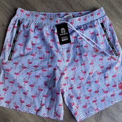 NWT MACEOO Men's Striped Flamingo Swim Trucks Shorts Size m Medium 