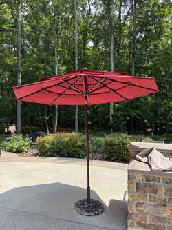 Red 9 foot umbrellas