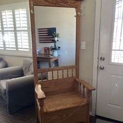 Hall Tree Entryway Bench with Mirror & Storage 