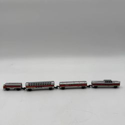 Vintage Galoob Miniature Passenger Train Cars Silver Red Yellow Set of 4