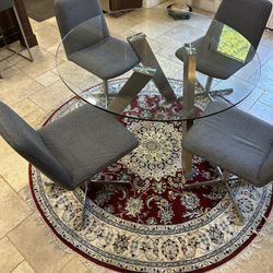 Modern Glass Round Table with 4 Swivel Chairs