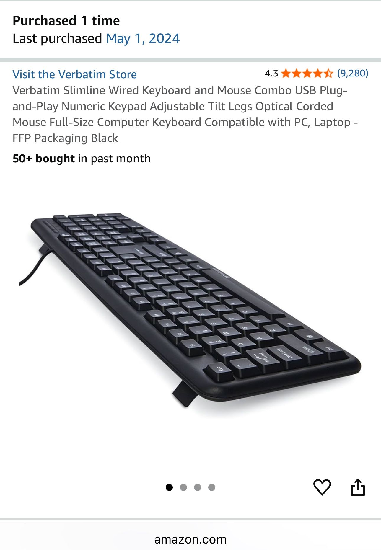 Verbatim Slimline Wired Keyboard USB Plug-and-Play Numeric Keypad Adjustable Tilt Legs